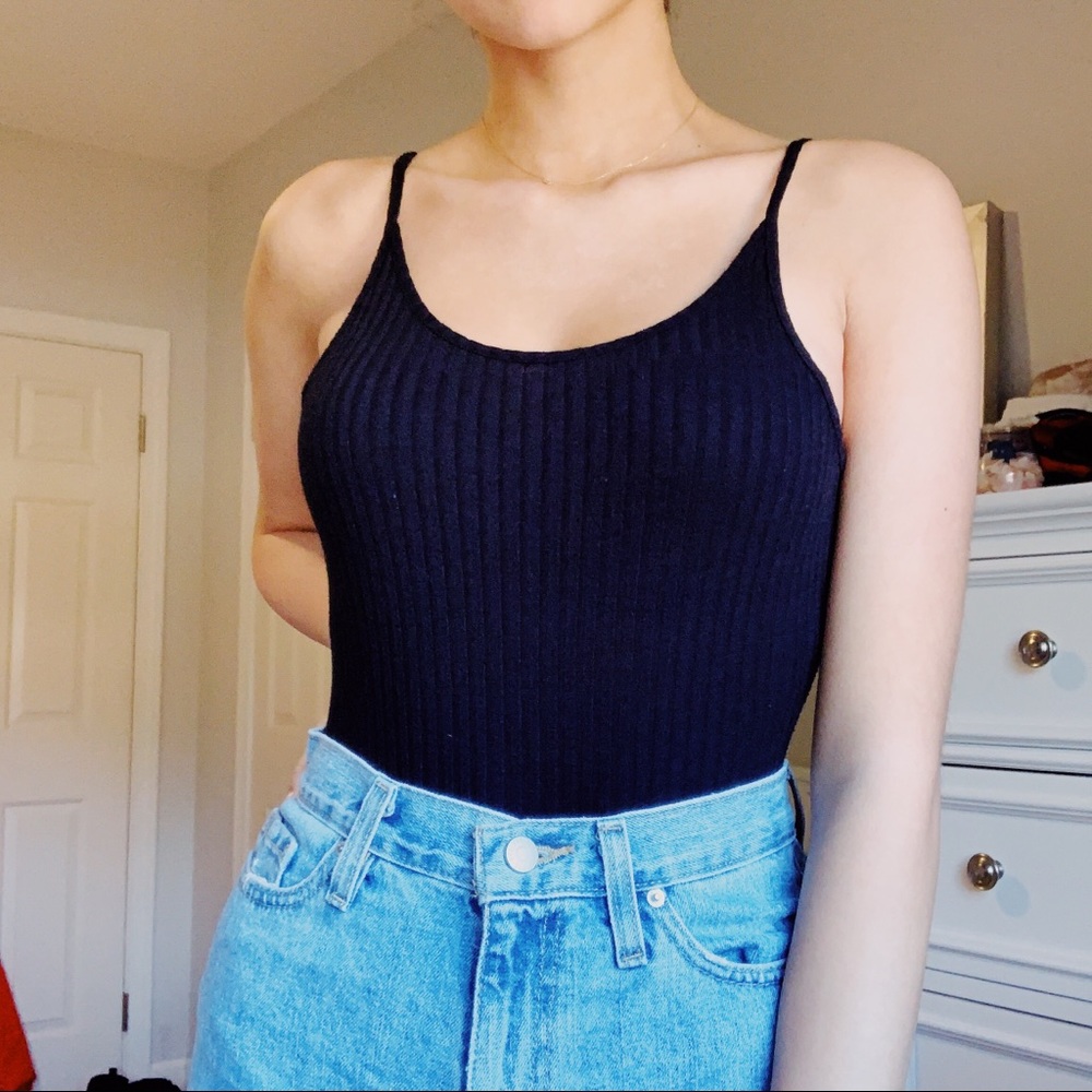 Scoop back black bodysuit